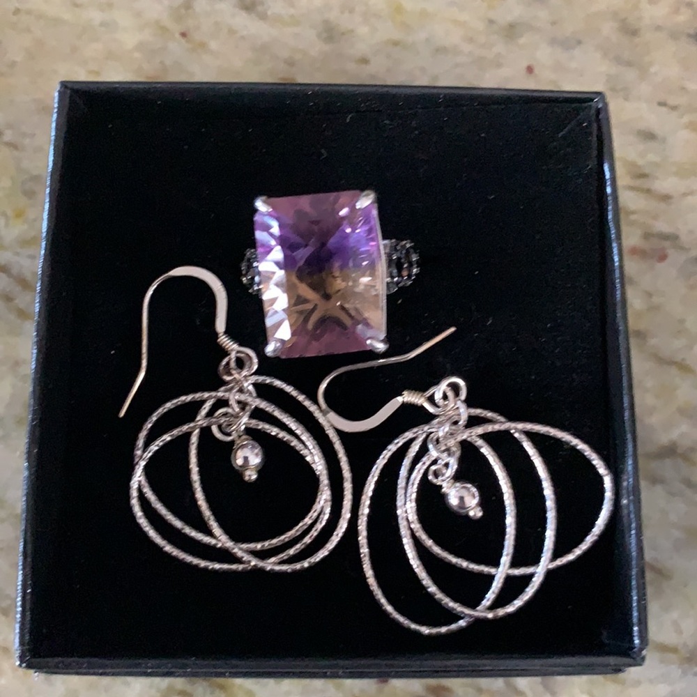 Bi-color Ametrine - Amethyst & Citrine in Sterling Silver Setting FREE earrings